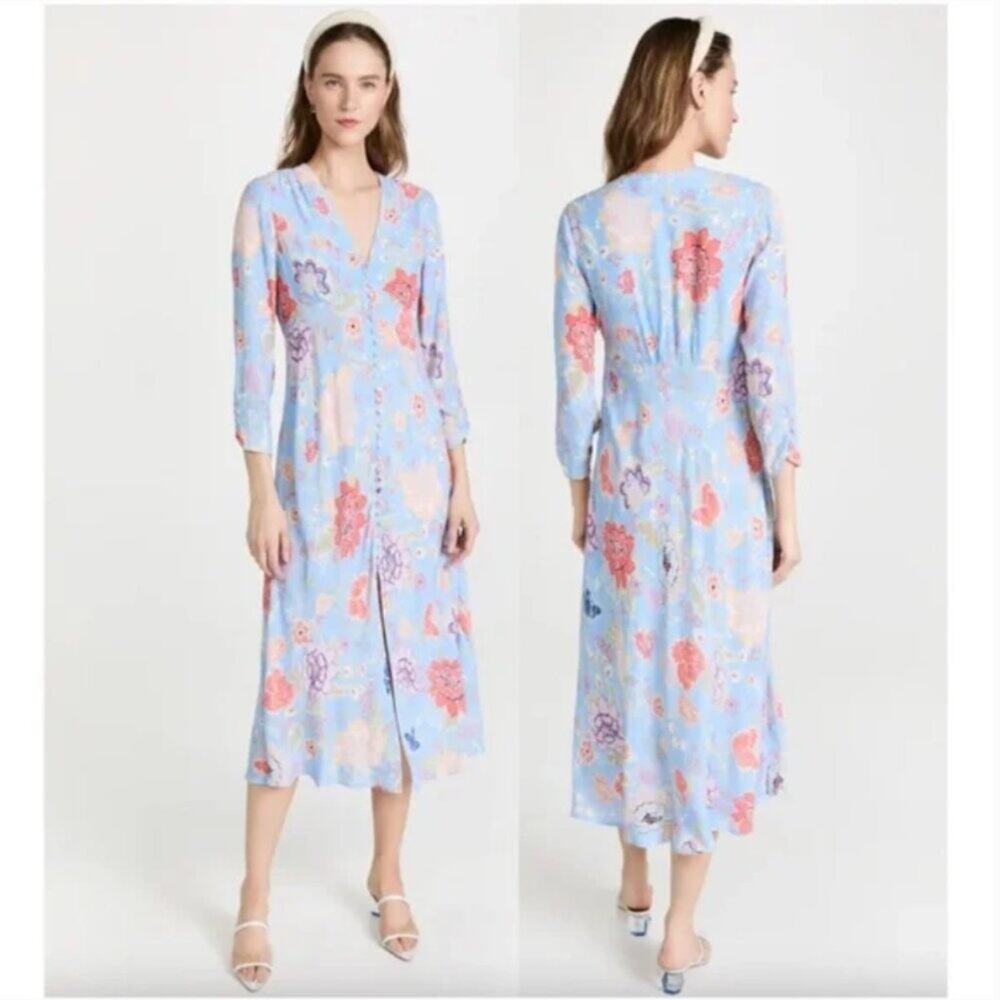 RIXO Katie Floral Midi Dress in Pop Blue Peony Floral